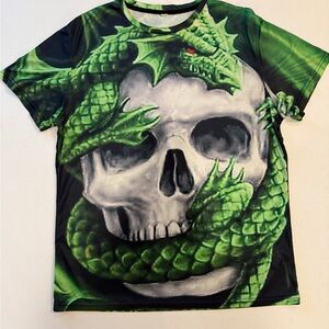 Men’s 3D Green Dragon Skull Reptile T-Shirt